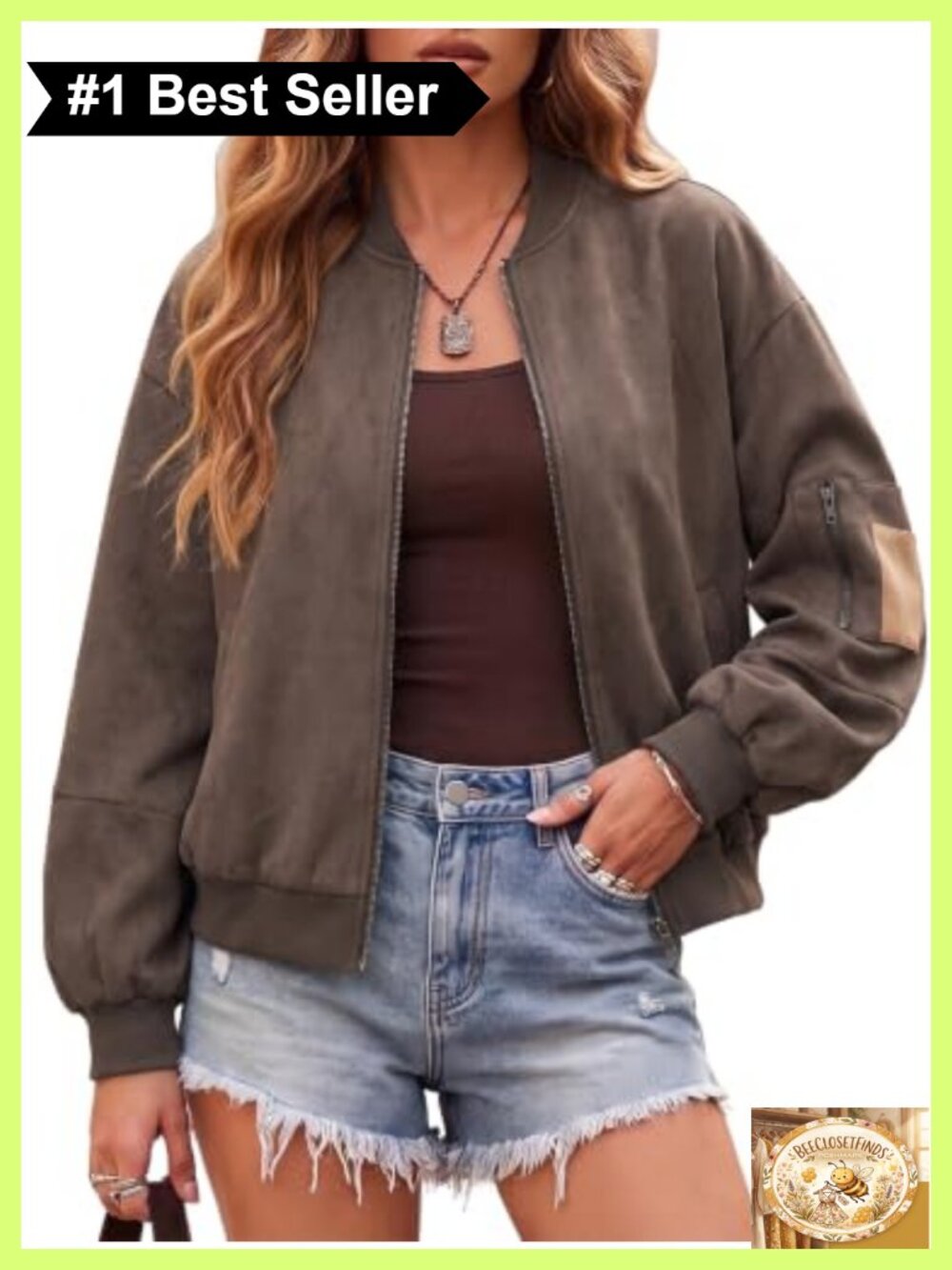 Faux Suede Bomber Jacket Zip Up Oversized Casual Fall Coat